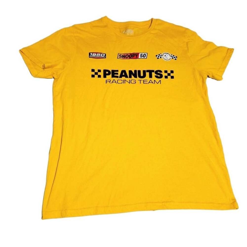 Peanuts Snoopy Racing Team T Shirt Yellow Graphic Tee Mens XL Hybrid Apparel